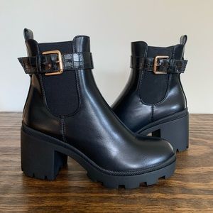 Black chunky block heel boots